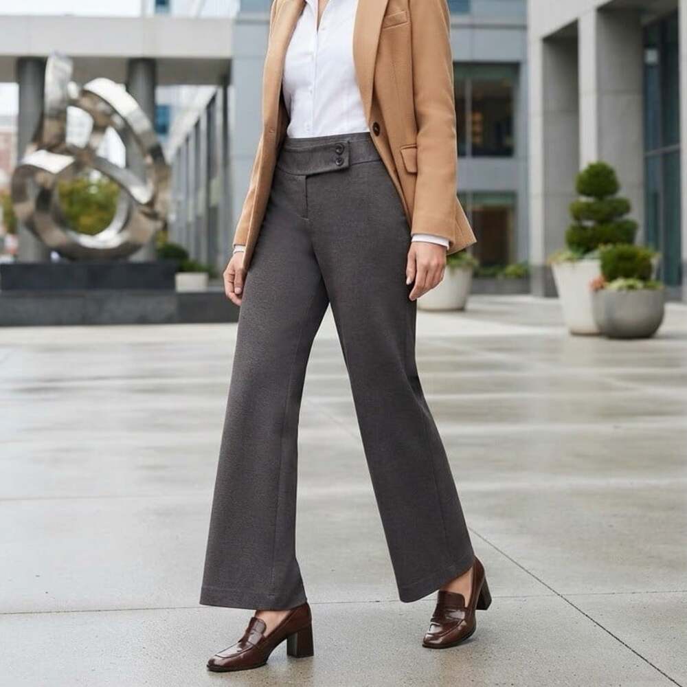 Y2K Tahari sz 31 Ponte Knit Wide Leg Charcoal Gray Dress Pants